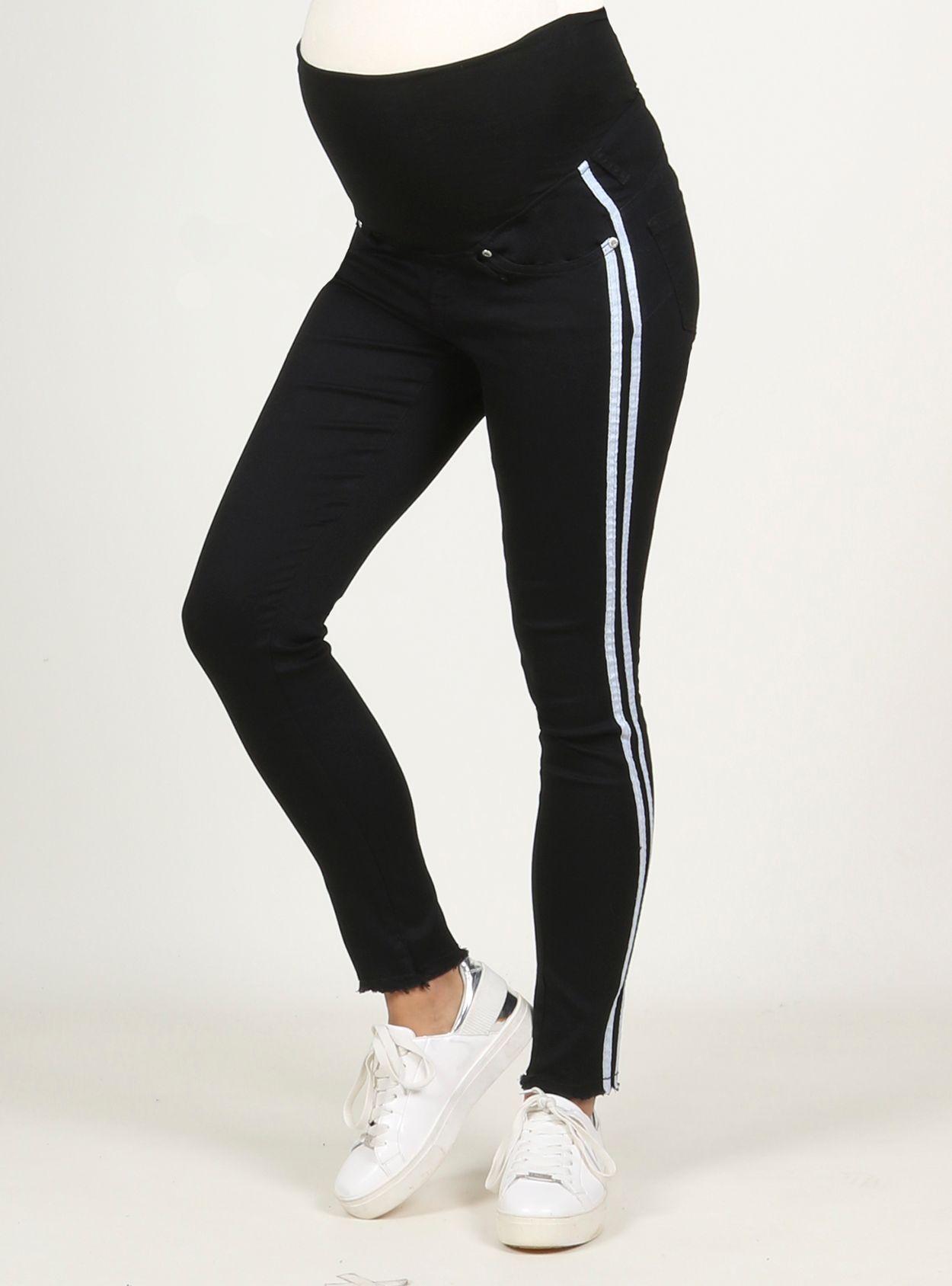 Pantalon negro crop con cintas laterales-0