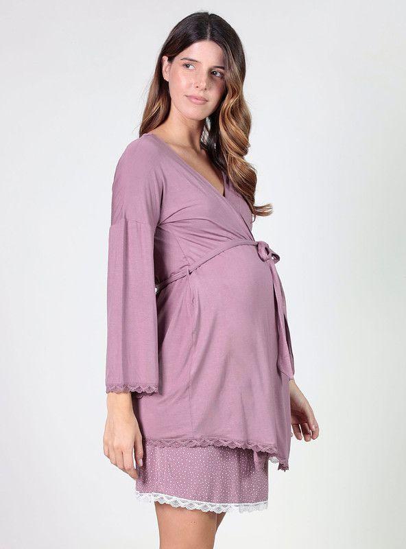 Bata maternal encaje morado-1