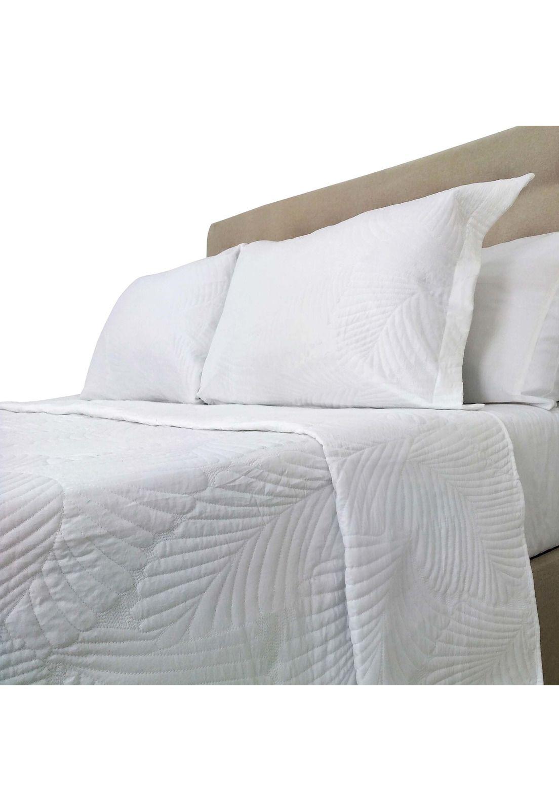 Cubrecama Prewash Hojas Bordado 2 Plazas Blanco-1