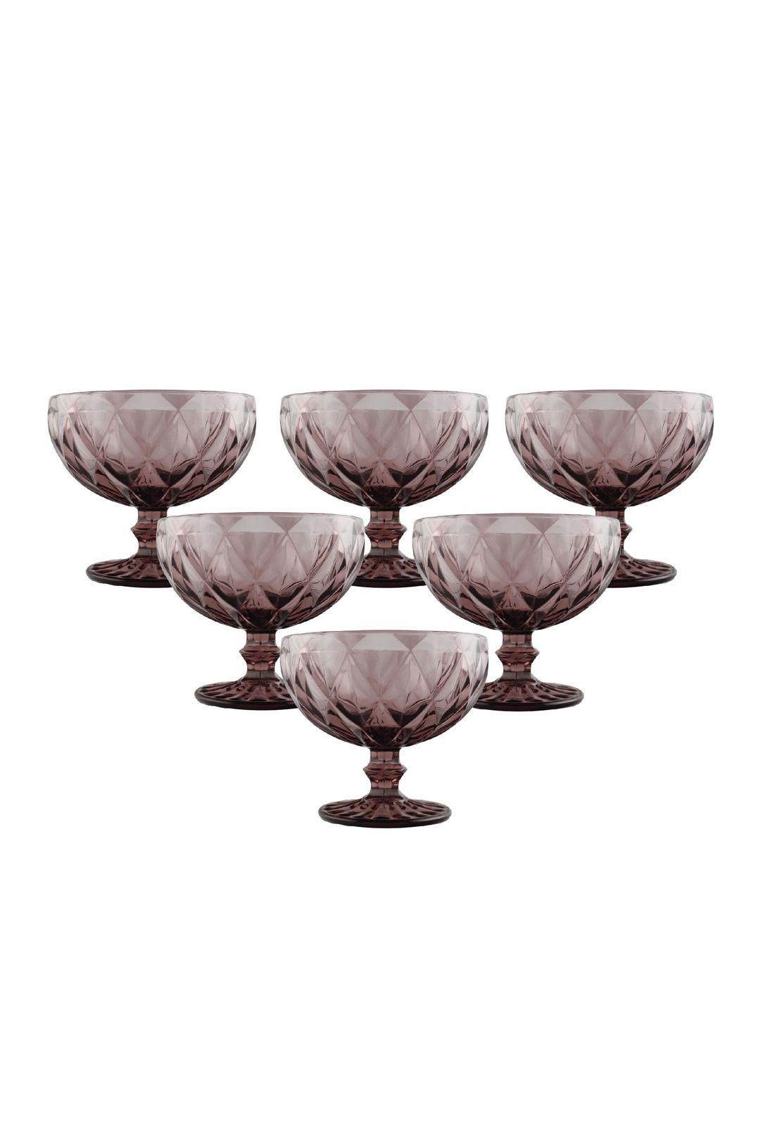 Set 6 Copa Postre Tallada Berta 12x10,5cm Rosa-0