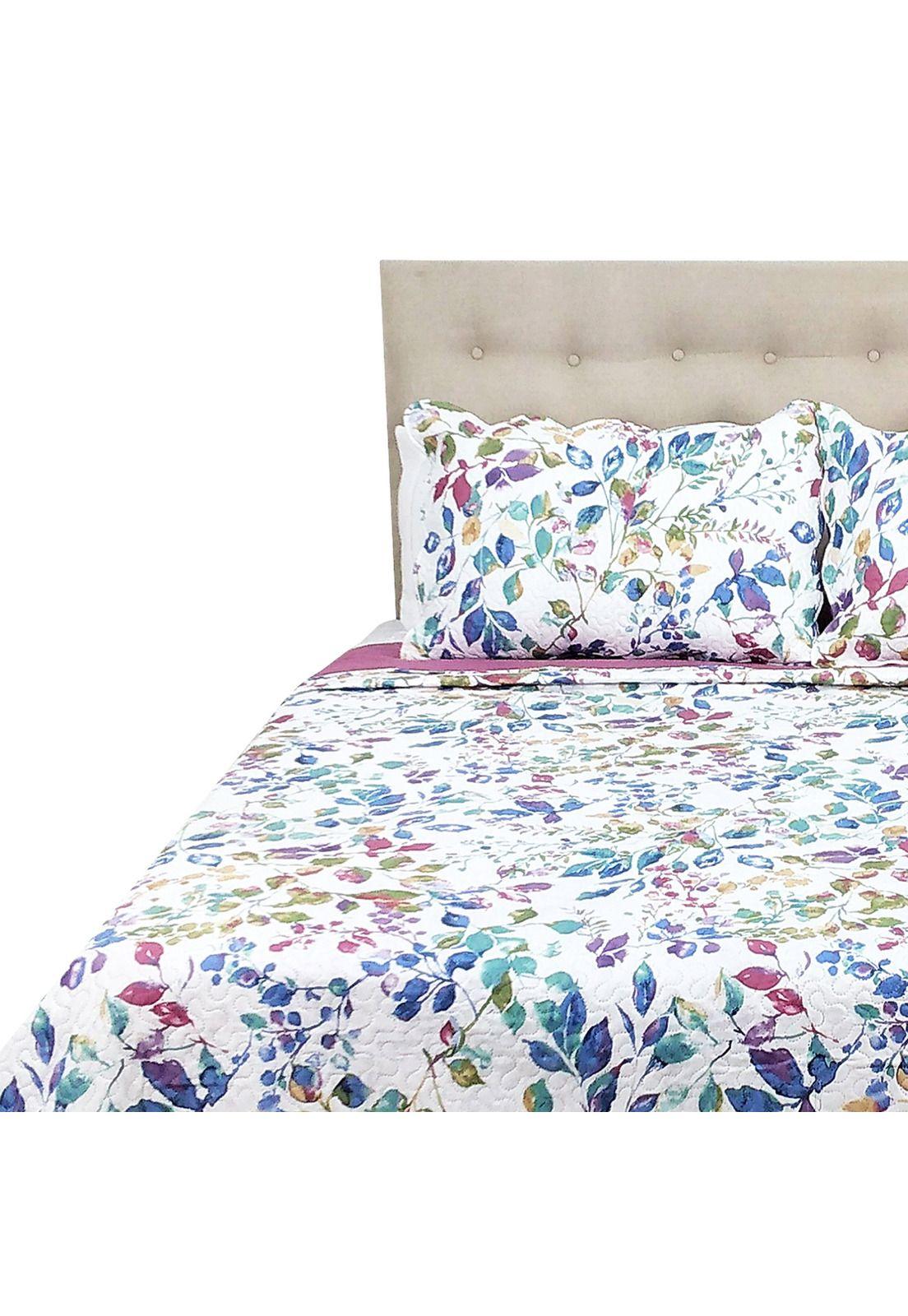 Cubrecama Microfibra Estampado Flores 2 Plazas -0