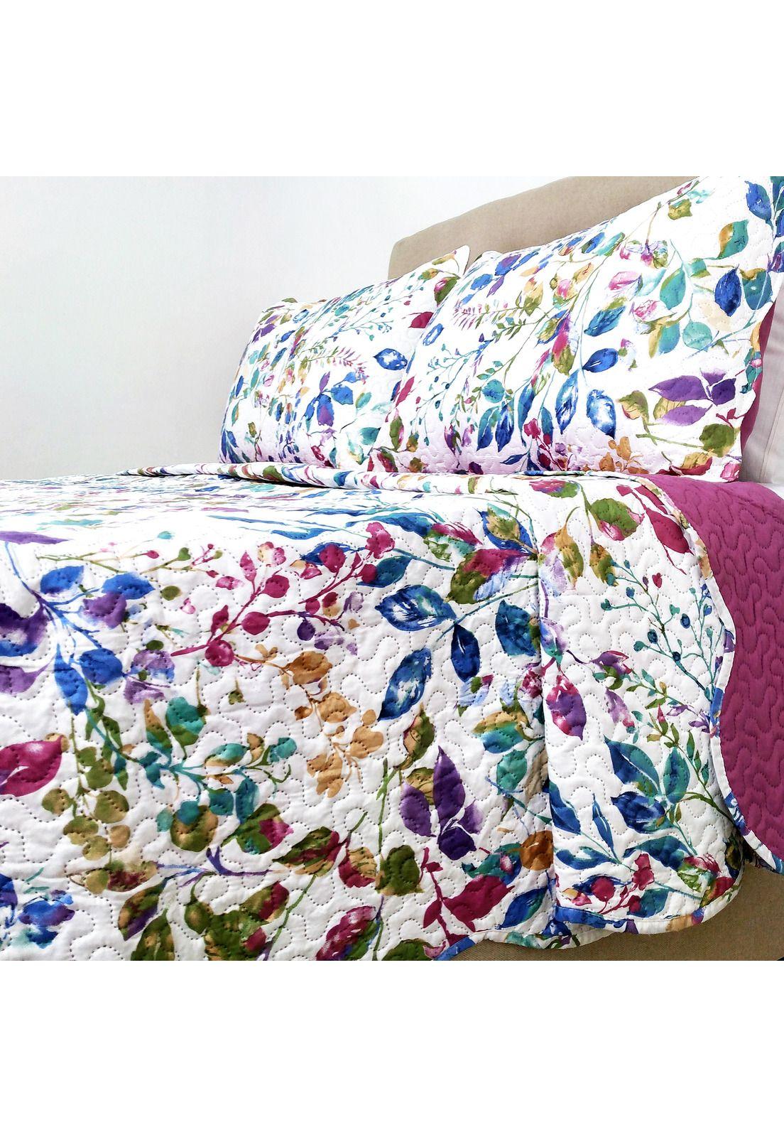 Cubrecama Microfibra Estampado Flores 2 Plazas -1