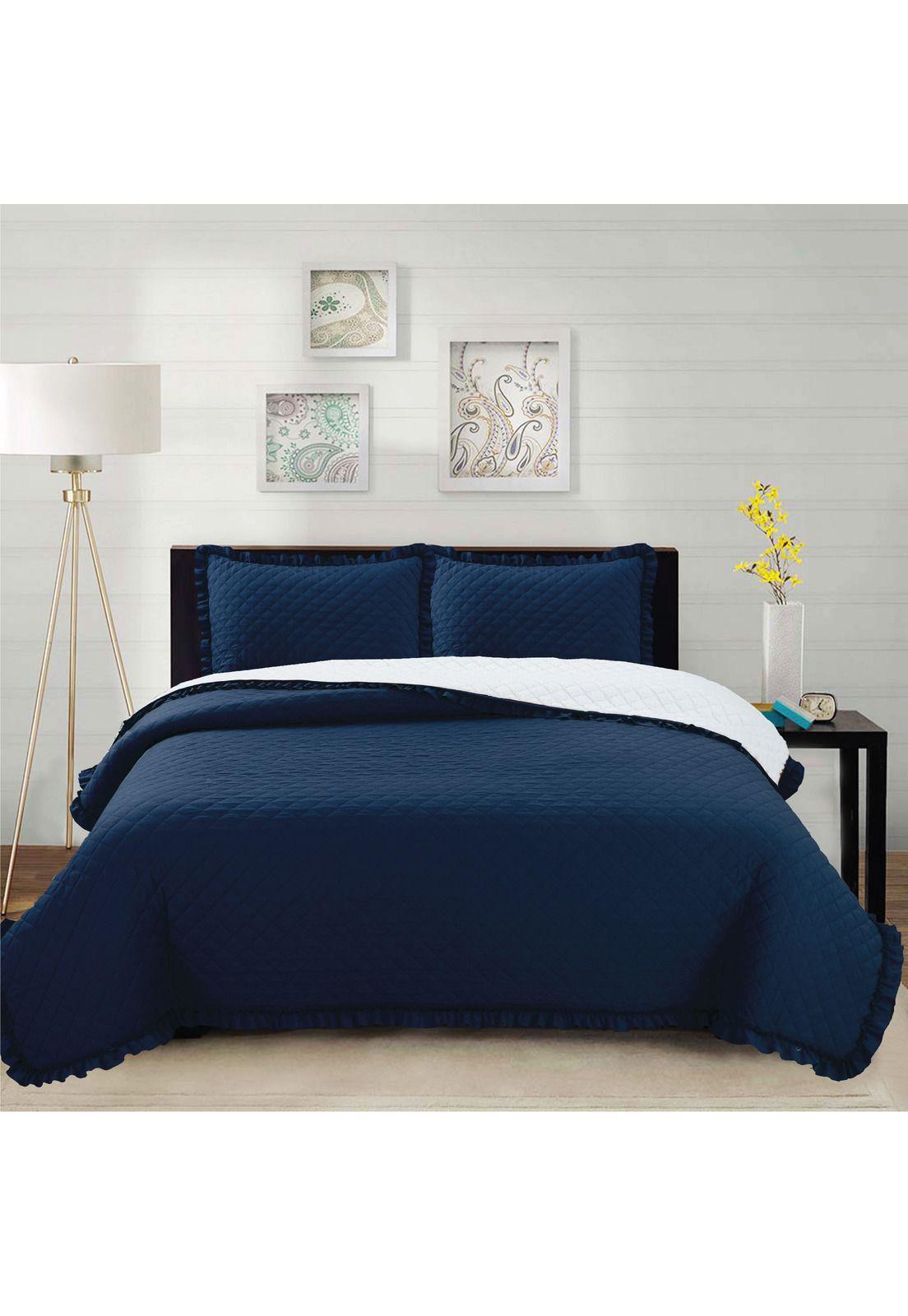 Cubrecama Prewash Bordado Sherpa King - Azul Marino-0
