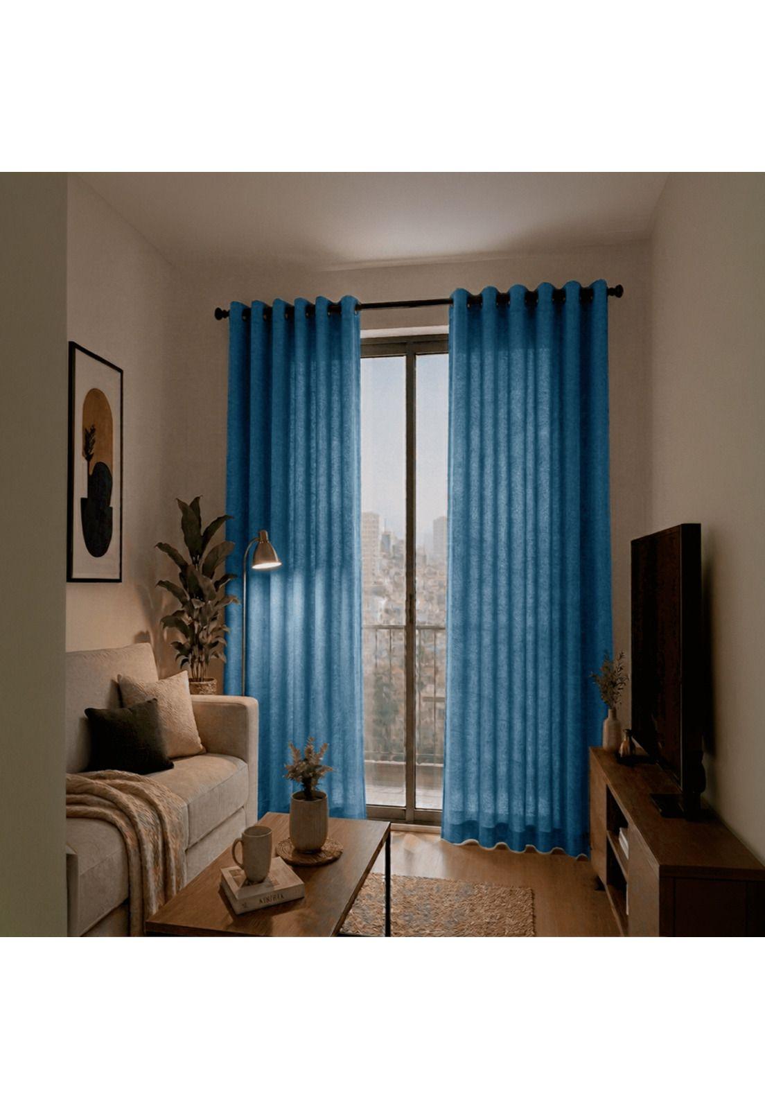Cortina Jacquard 2 Pcs Atacama 140X220 Azul-0