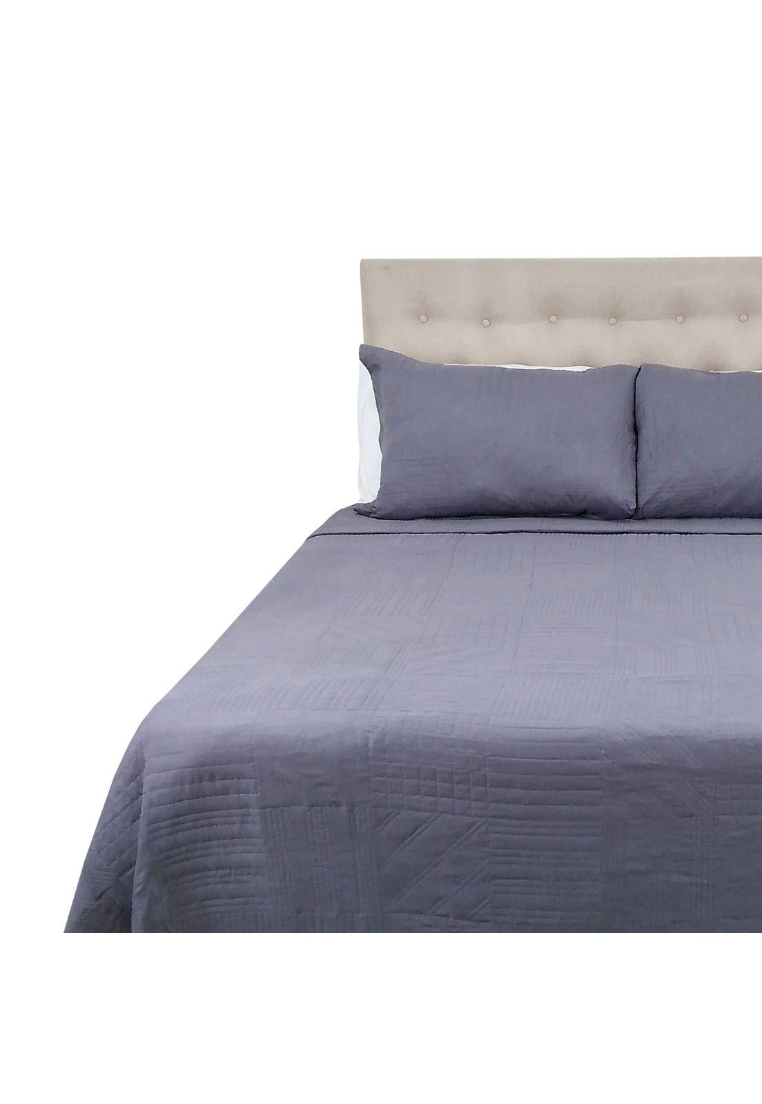 Cubrecama Prewash Cuadros Bordado 1.5 Plazas Gris Acero-0