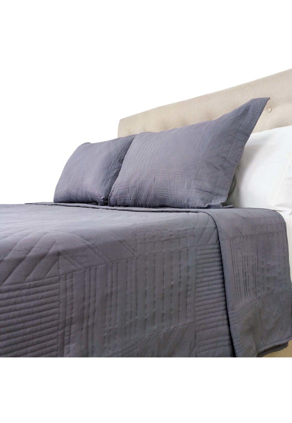 Cubrecama Prewash Cuadros Bordado 1.5 Plazas Gris Acero-1