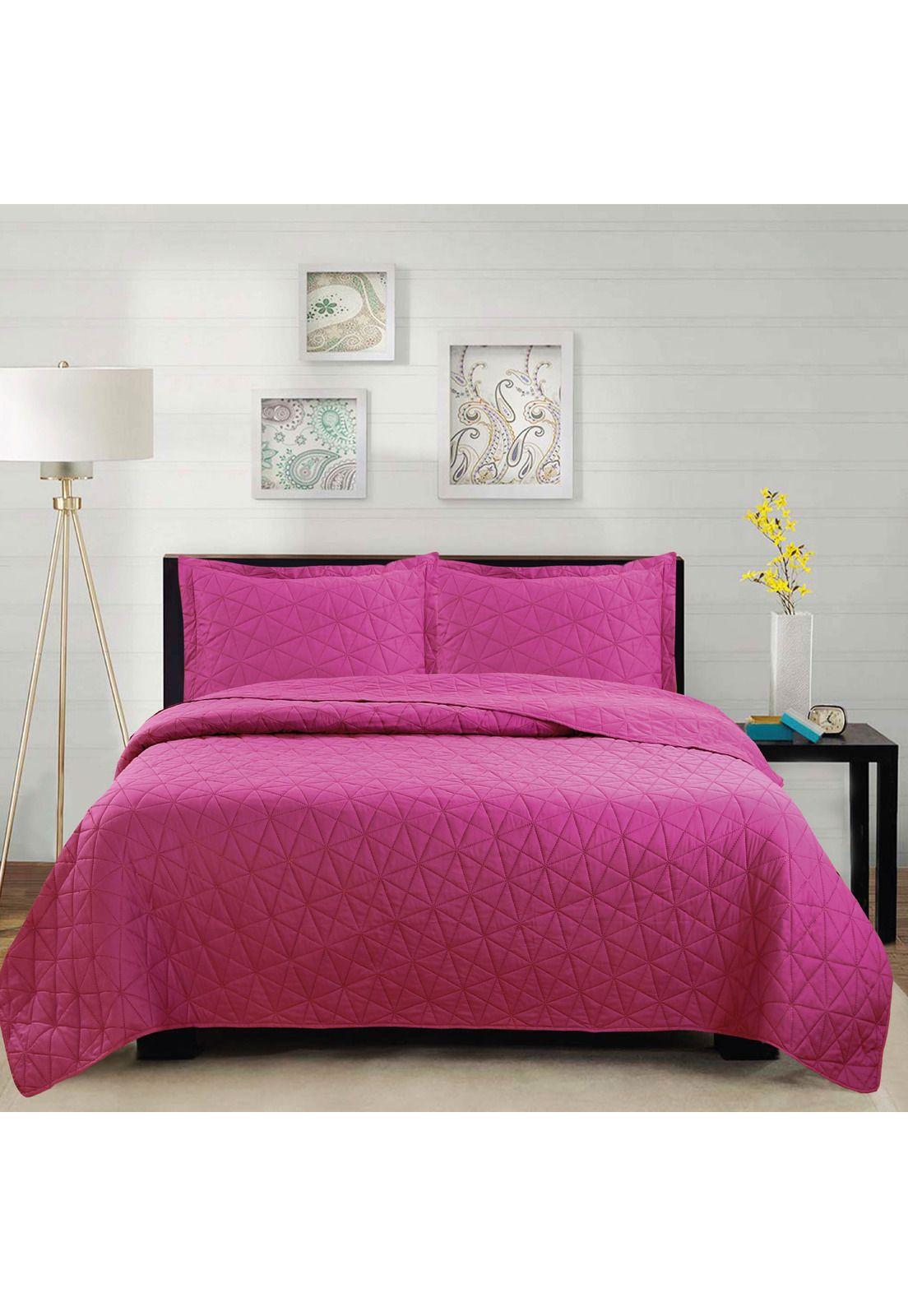 Cubrecama Liso Ultrasonic Triangle 2P Color Fucsia-0