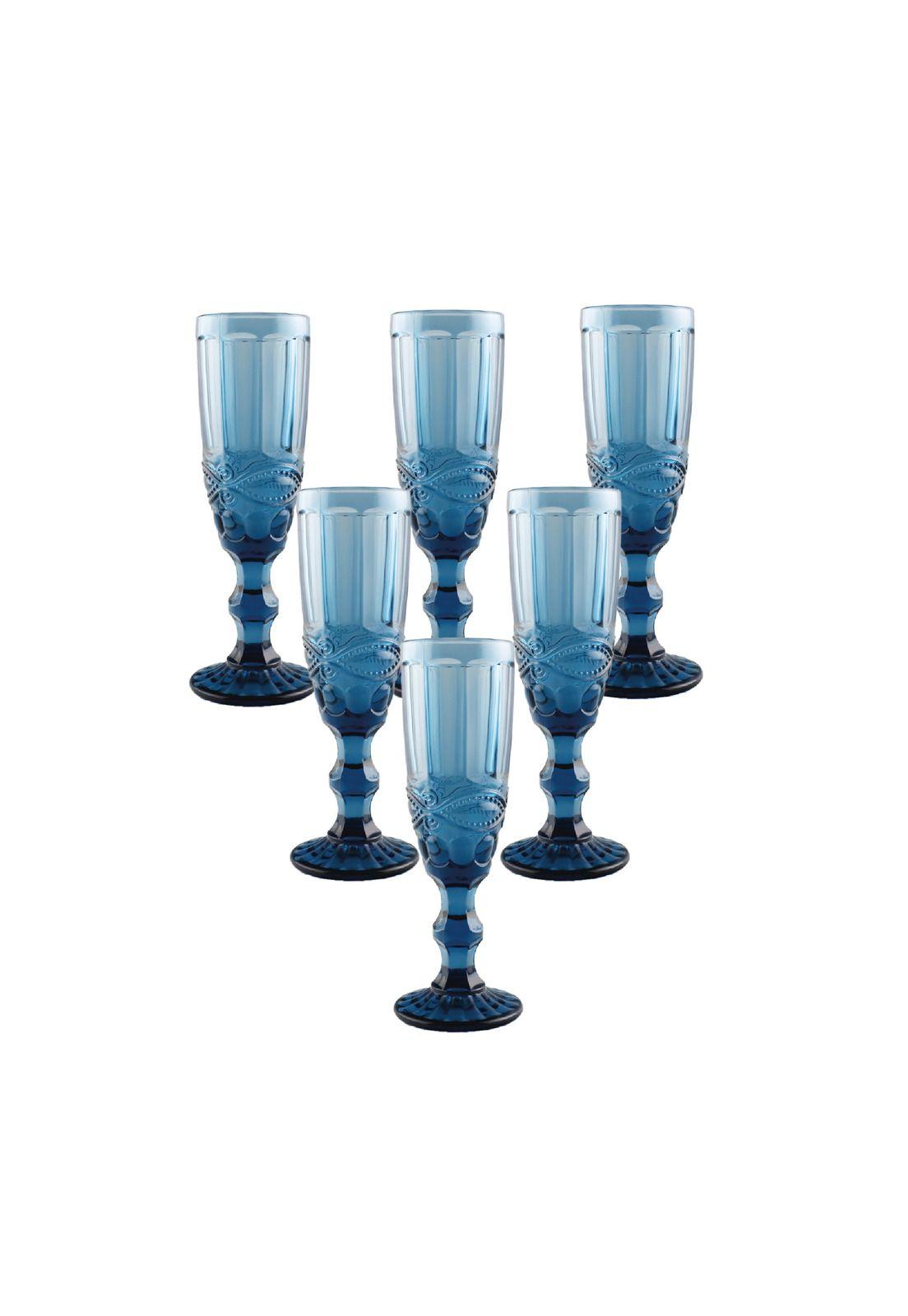 Set 6 Copa Champaña Tallada Ana 7X20Cm Azul-0