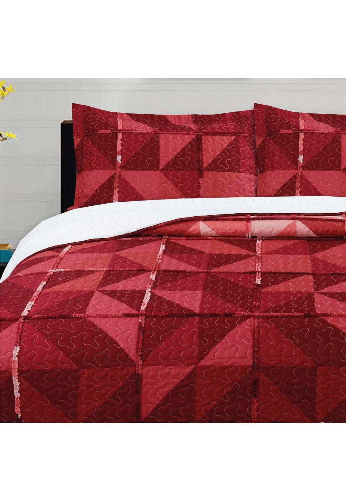 Cubrecama Ruffle Sherpa Patch Rojo 2P-1