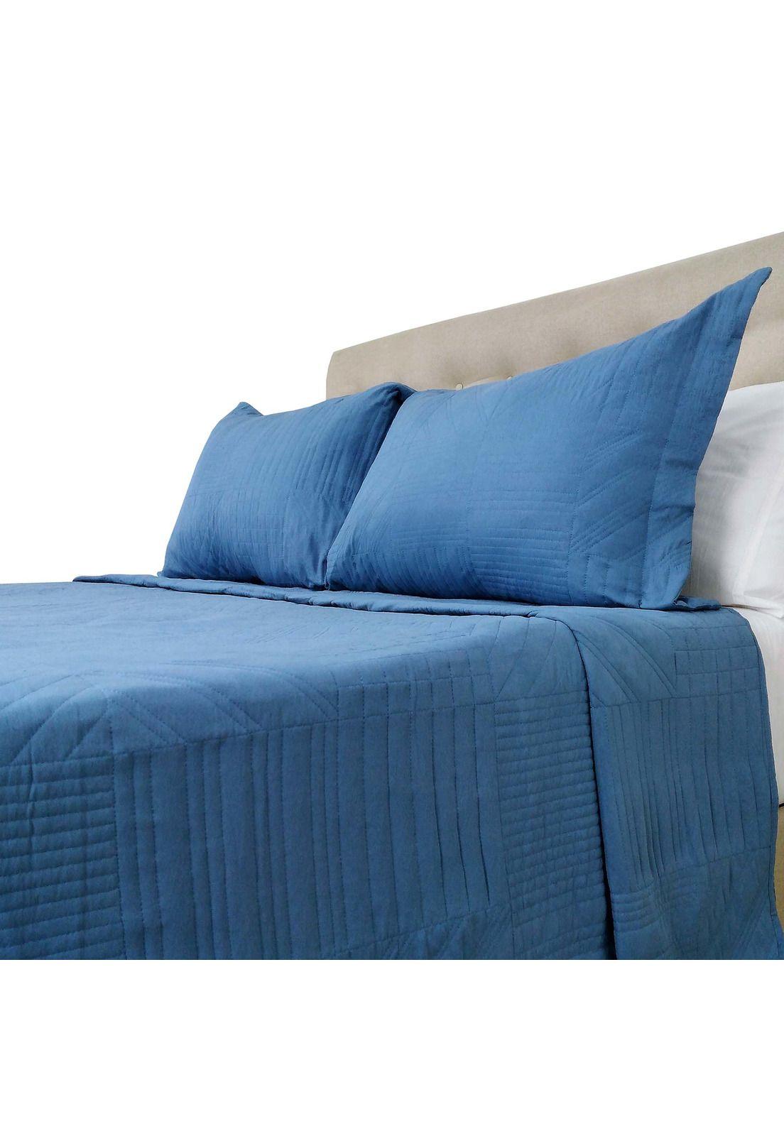 Cubrecama Prewash Cuadros Bordado 1.5 Plazas Indigo-1