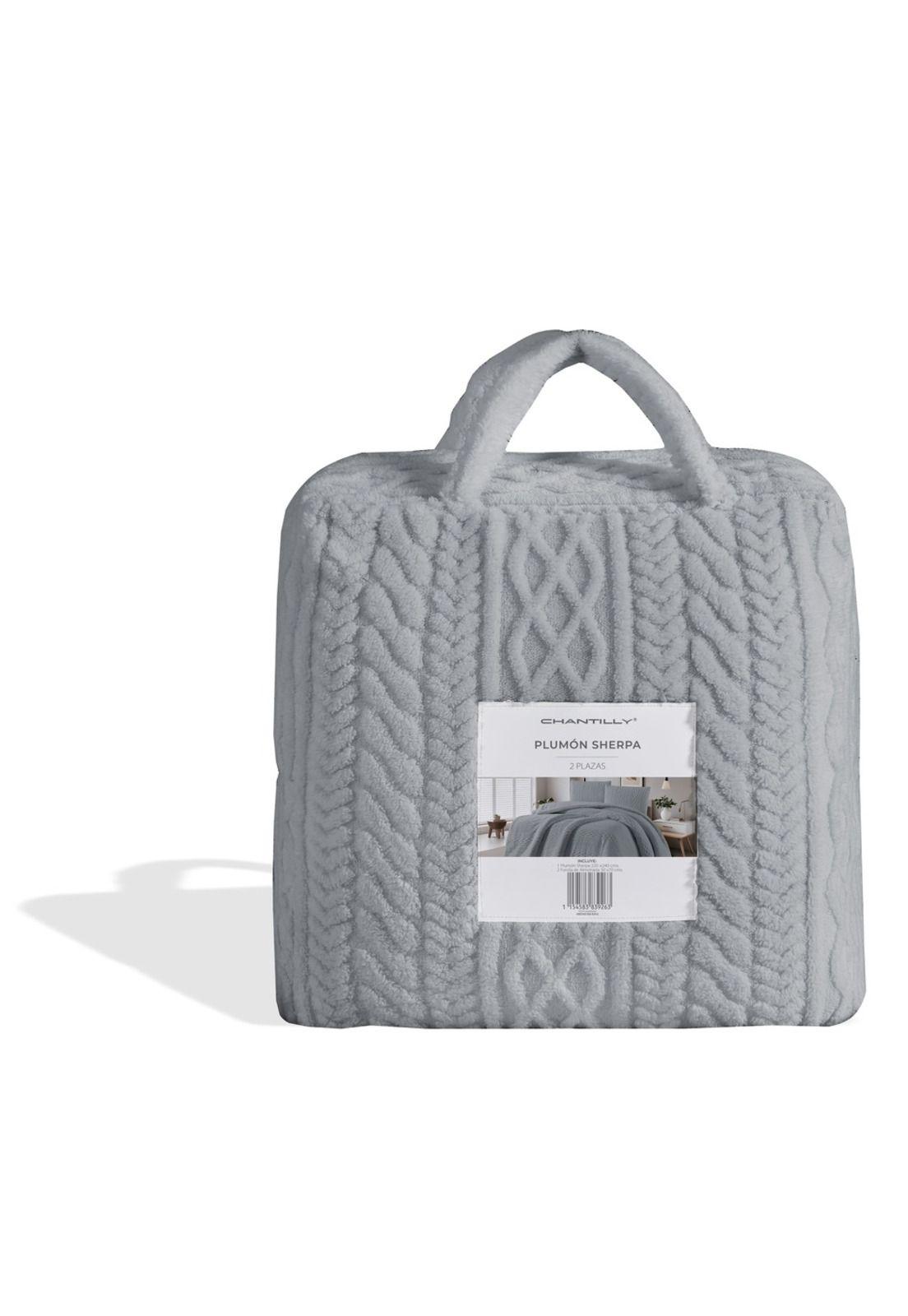 Plumón Trenza Sherpa Extra Cálido Chantilly 2 Plazas Gris Plata-2