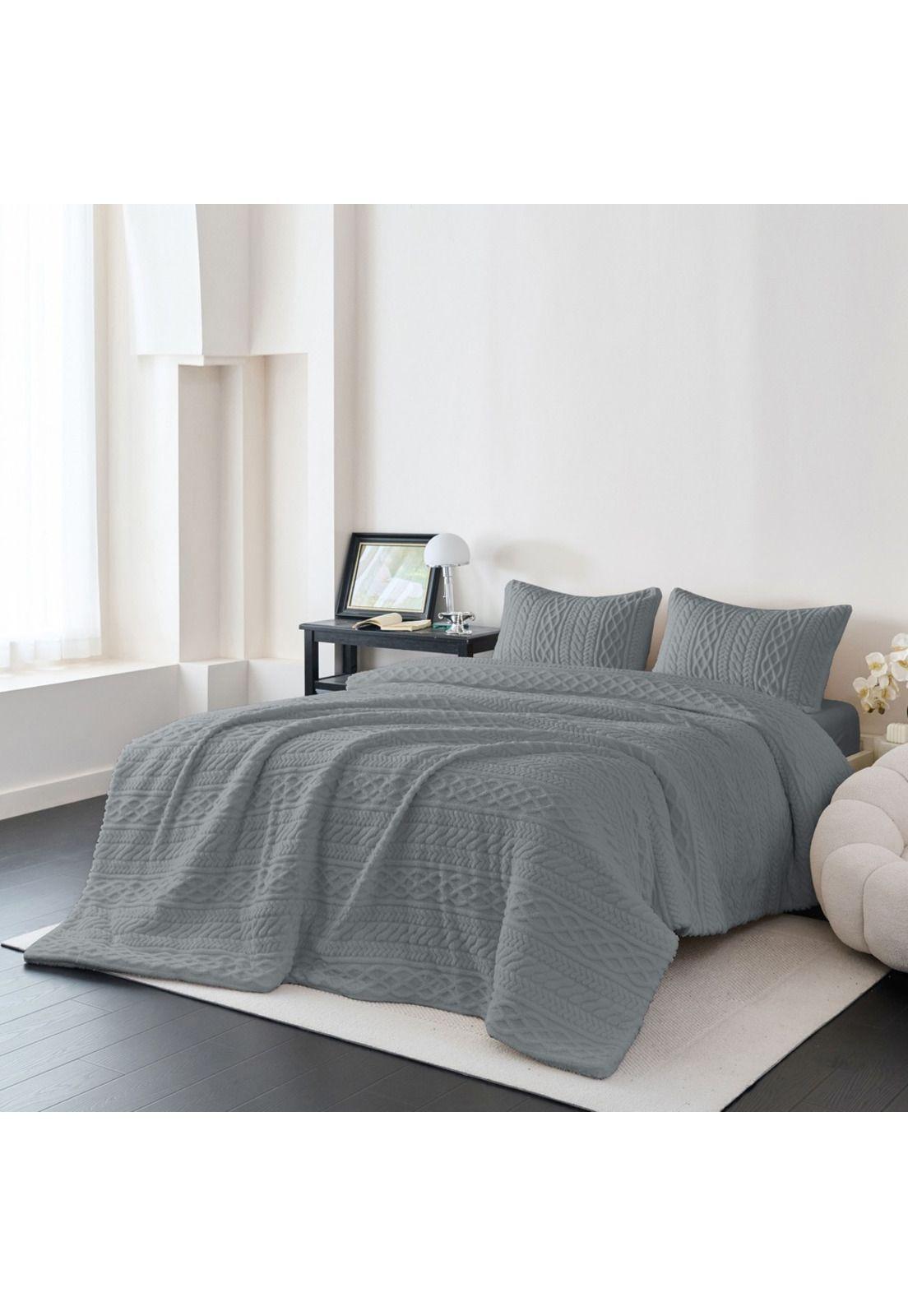 Plumón Trenza Sherpa Extra Cálido Chantilly 2 Plazas Gris Plata-3