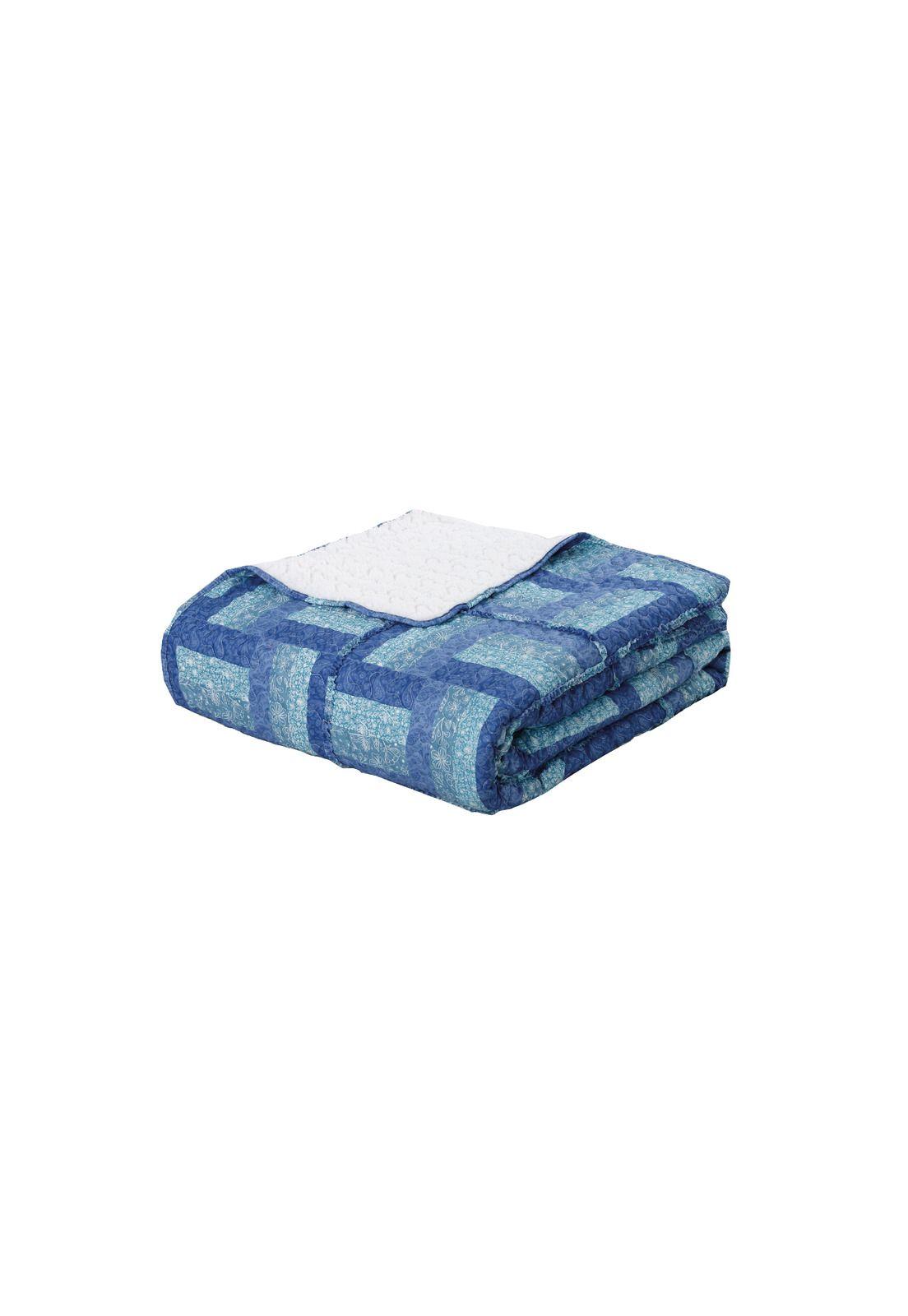 Cubrecama Ruffle Sherpa Patch Azul 2P-2