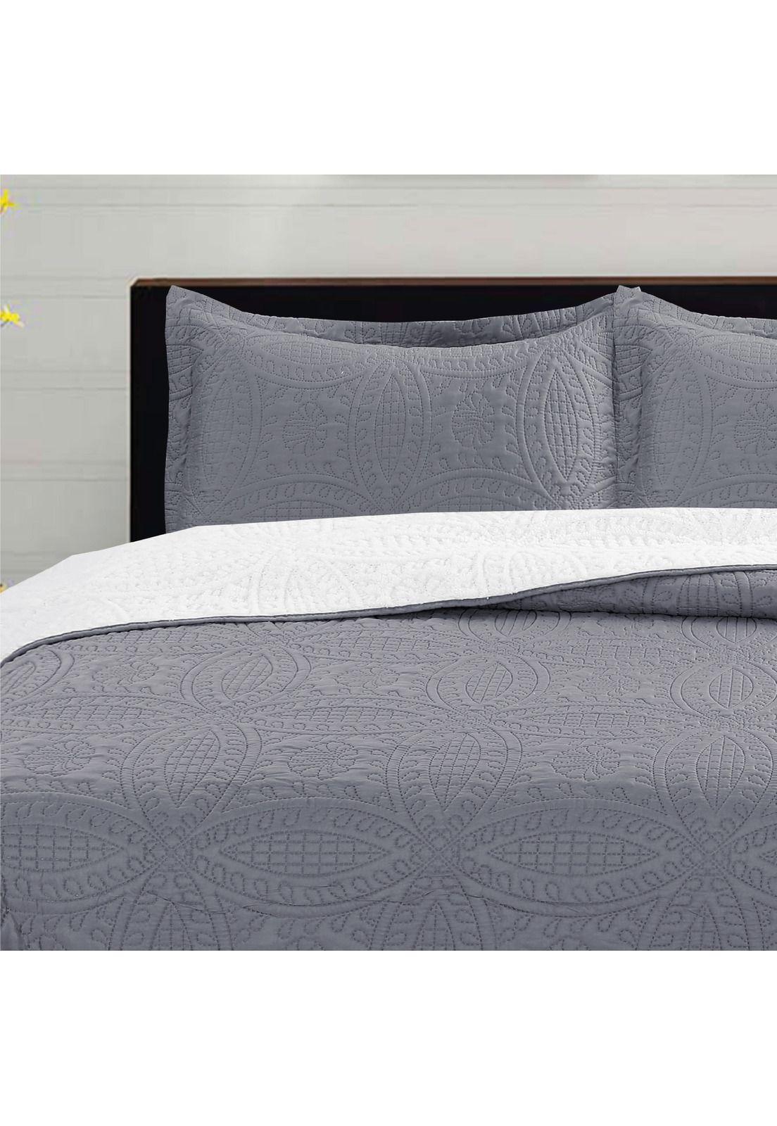 Cubrecama Micro Ultra Sherpa 2P Color Gris Acero-1