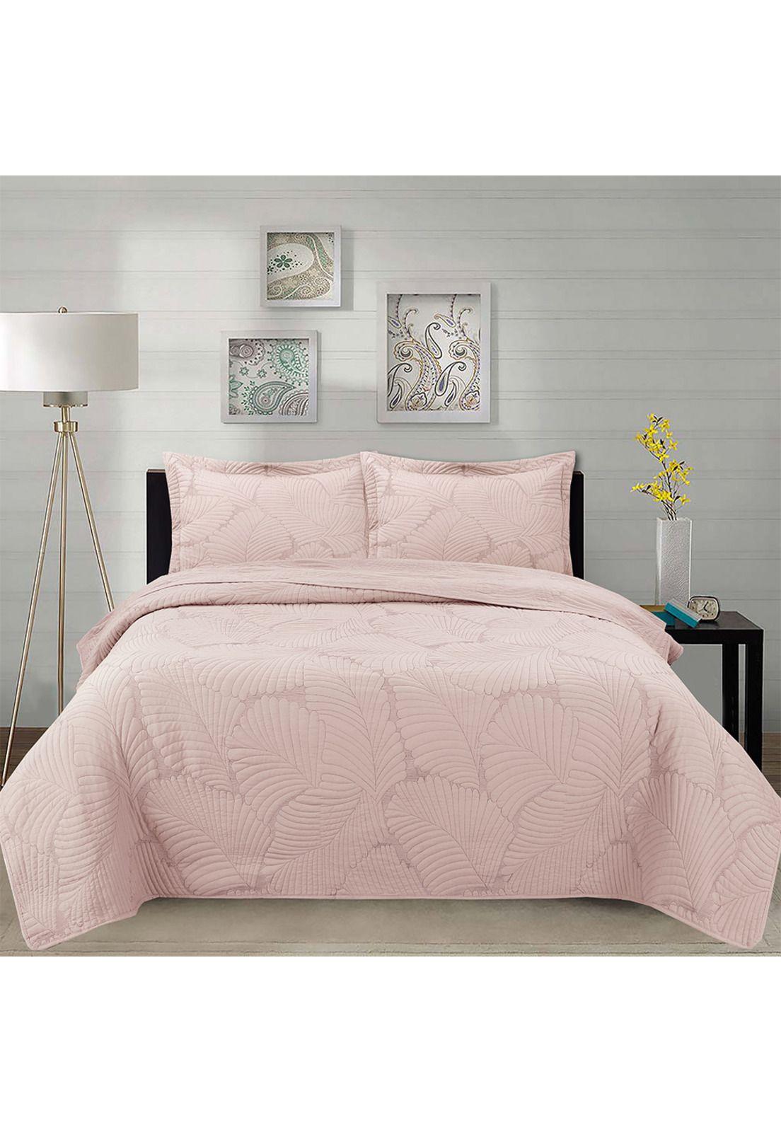 Cubrecama prewash bordado hojas 1.5P rosado-1