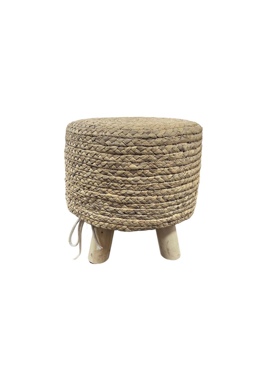 Pouf tejido con patas de madera natural-0
