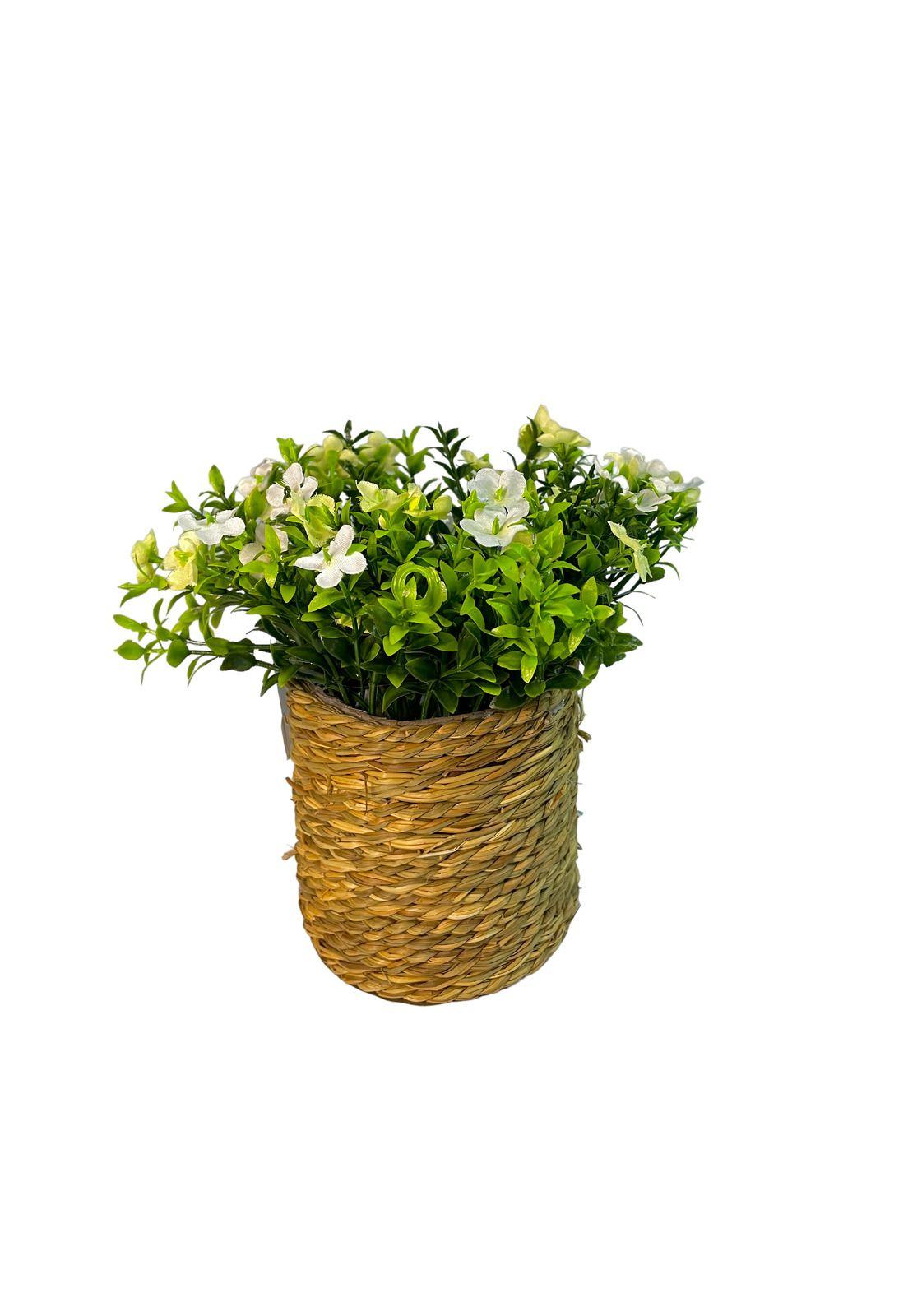 Flores artificiales blancas en canasto  20 x 16 x 20 cm-0