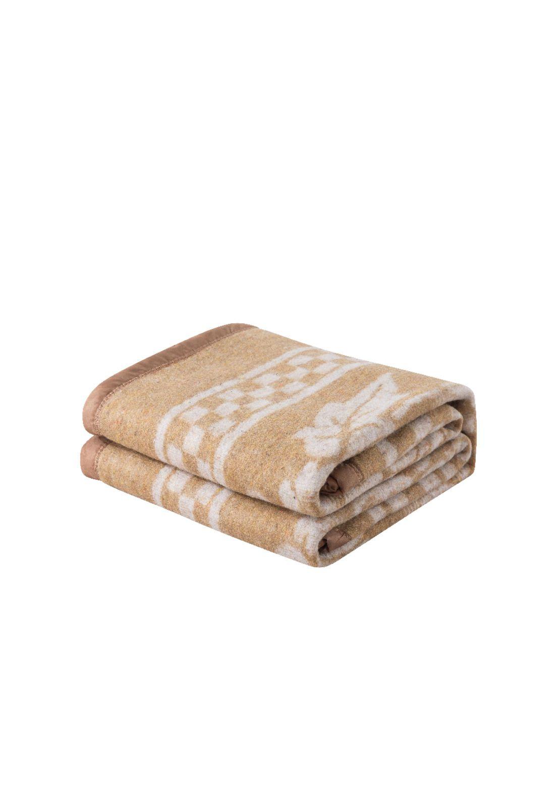 Frazada Termica Borde Satinado Flores King Camel-1