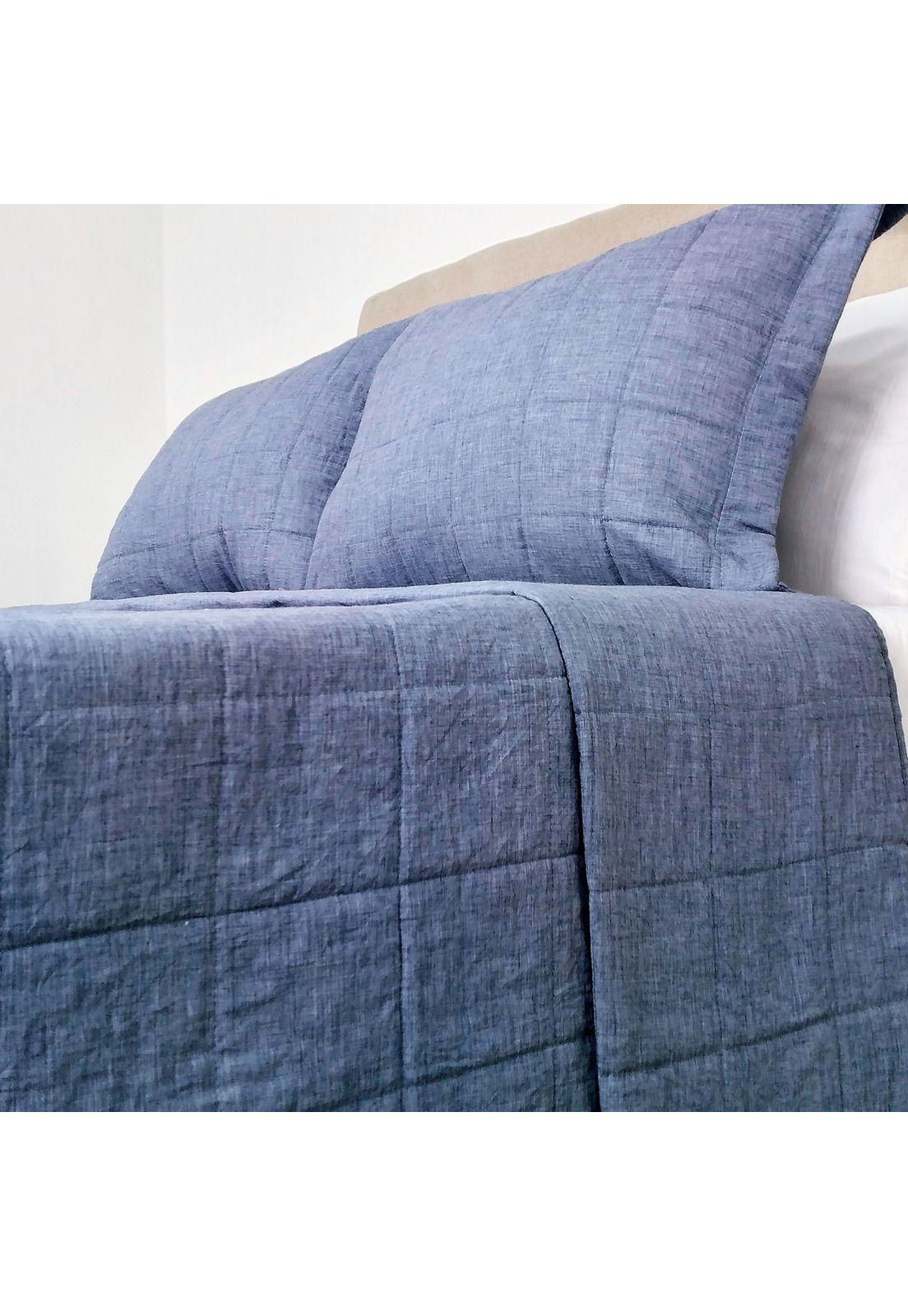 Cubrecama Polilino Bordado King Azul-1