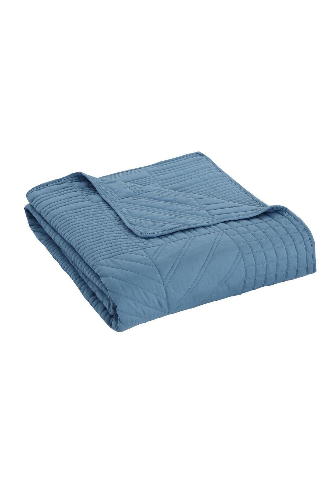 Cubrecama Prewash Cuadros Bordado King Indigo-2
