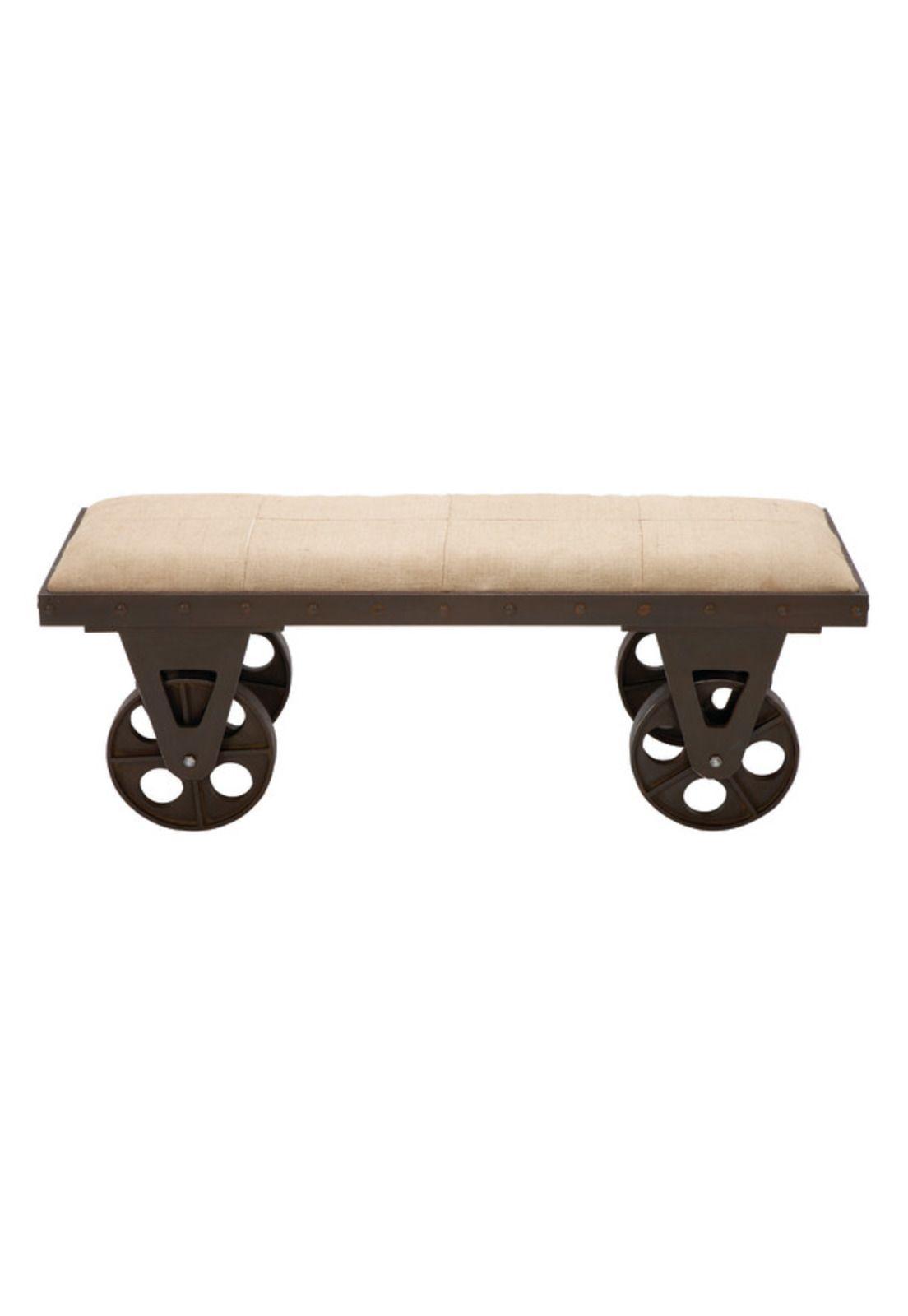 Banca decorativa de fierro y tapizado 119 x 43 cm marrón-0