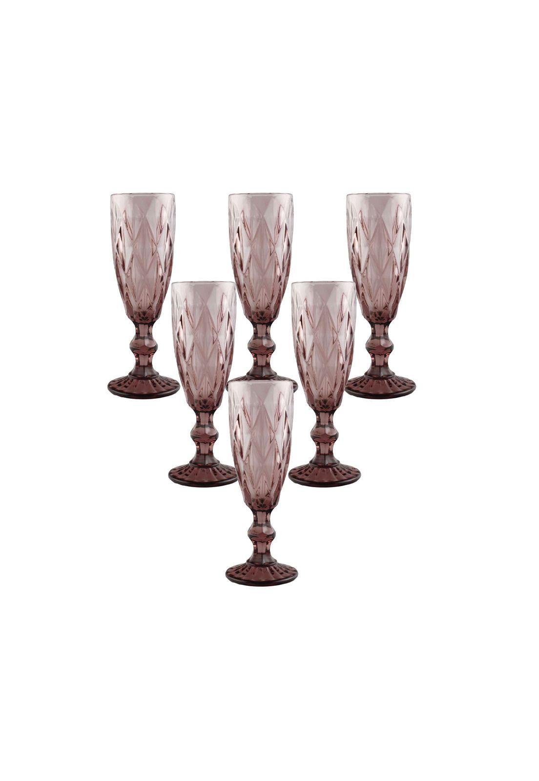 Set 6 Copa Champaña Tallada Berta 7x20cm Rosa-0