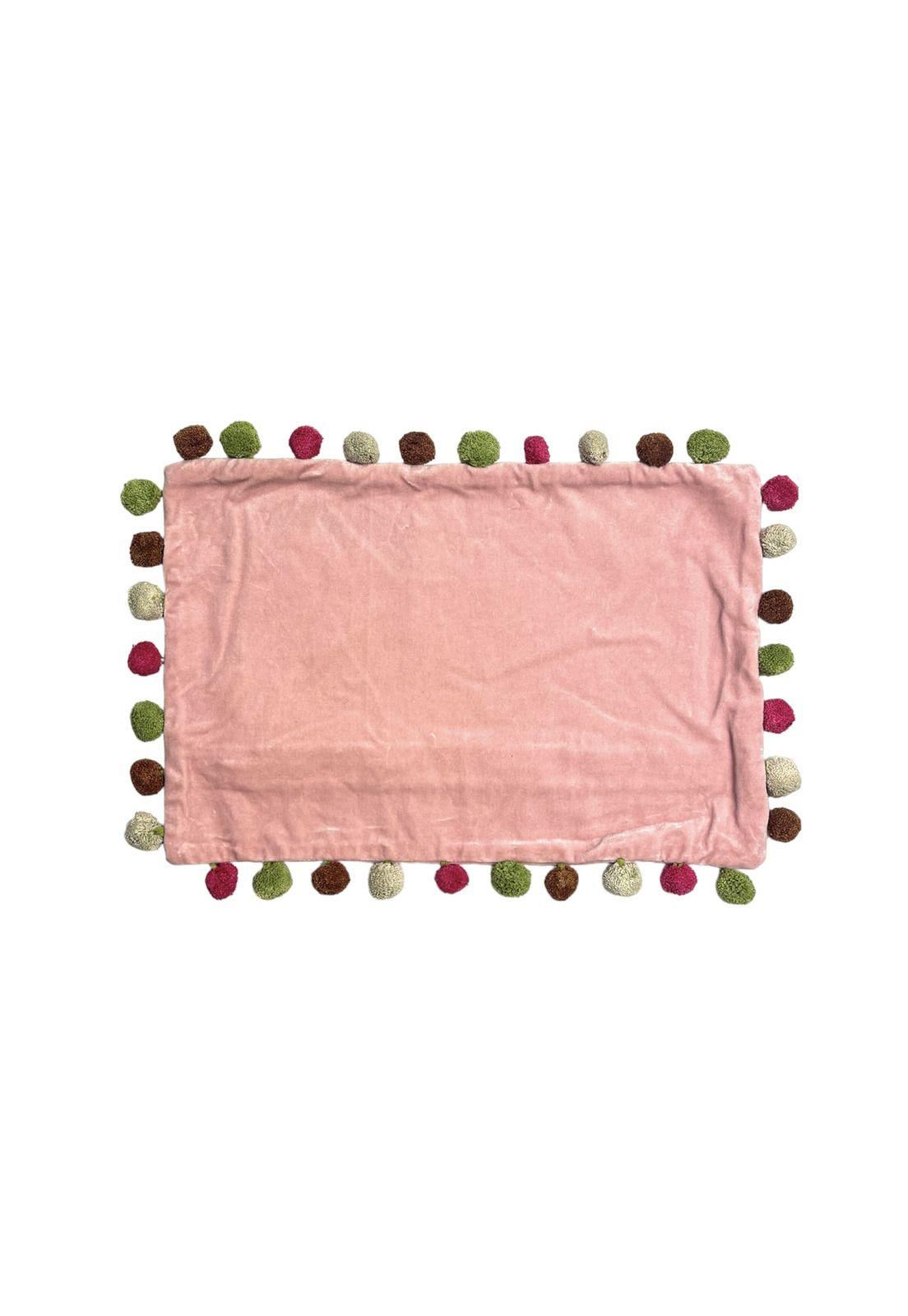 Funda de pompón velvet para cojín 30 x 45 cm palo rosa-0