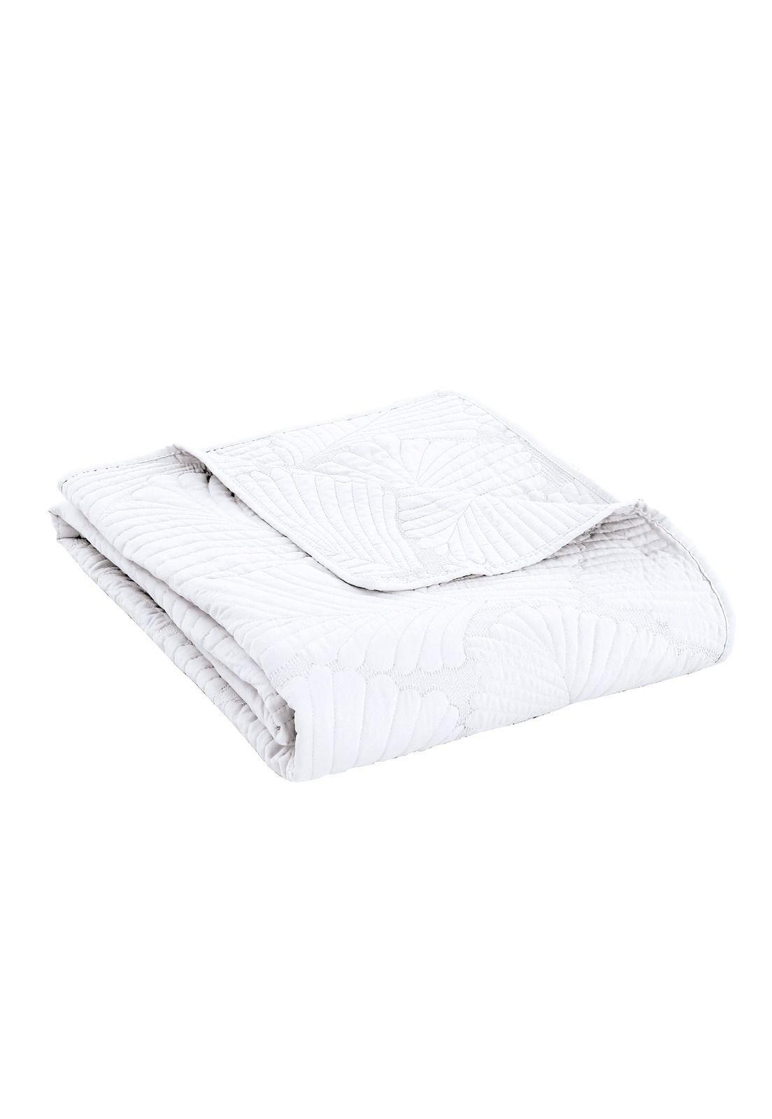 Cubrecama Prewash Hojas Bordado King Blanco-2