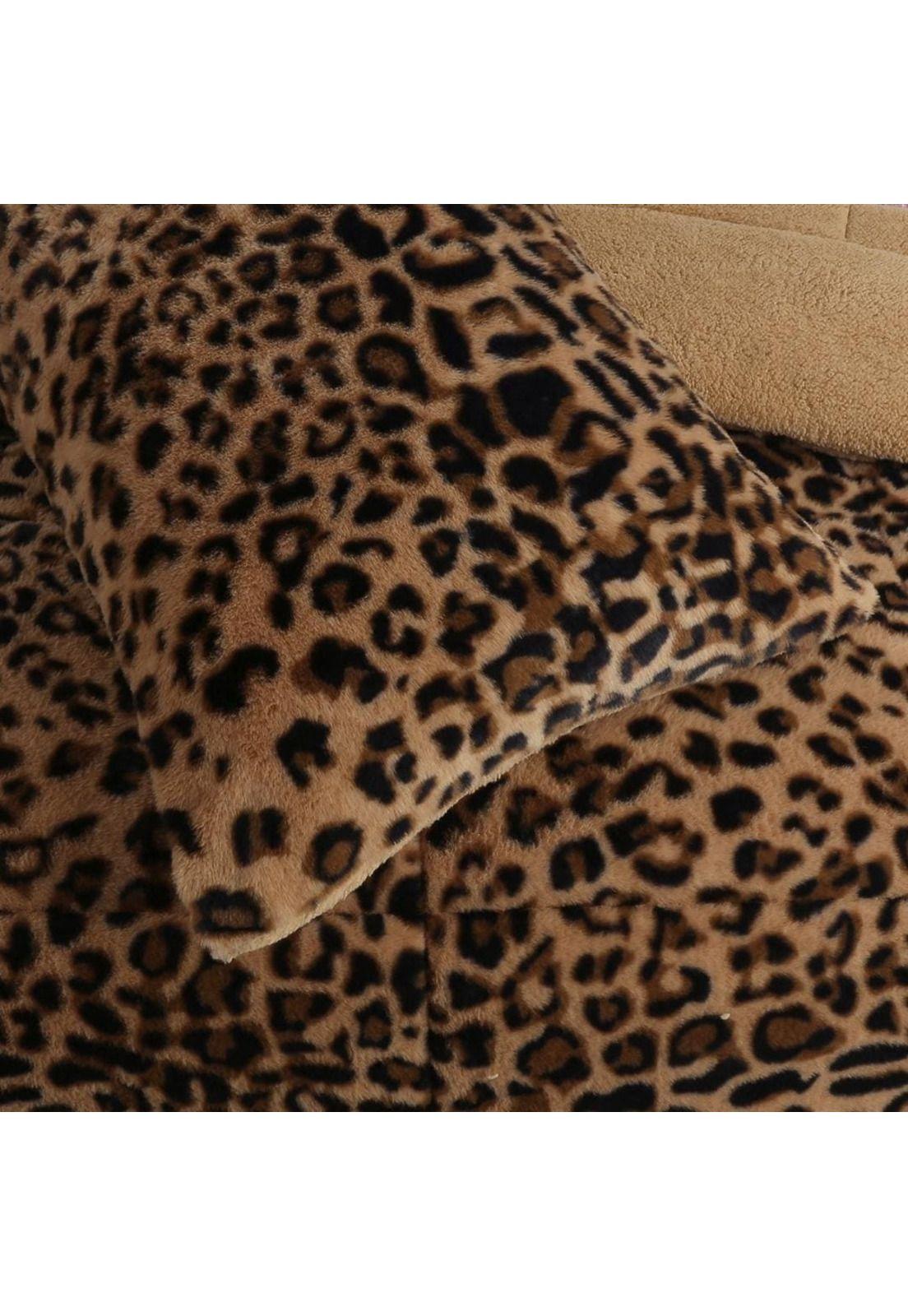 Plumón Animal Print Sherpa Extra Cálido Chantilly 1.5 Plazas Beige-2