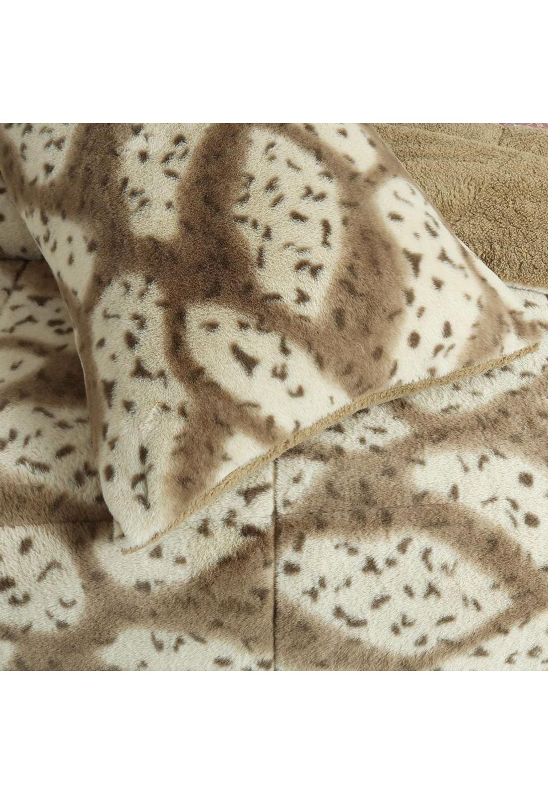 Plumón Animal Print Sherpa Extra Cálido Chantilly 2 Plazas Gris Intenso-2