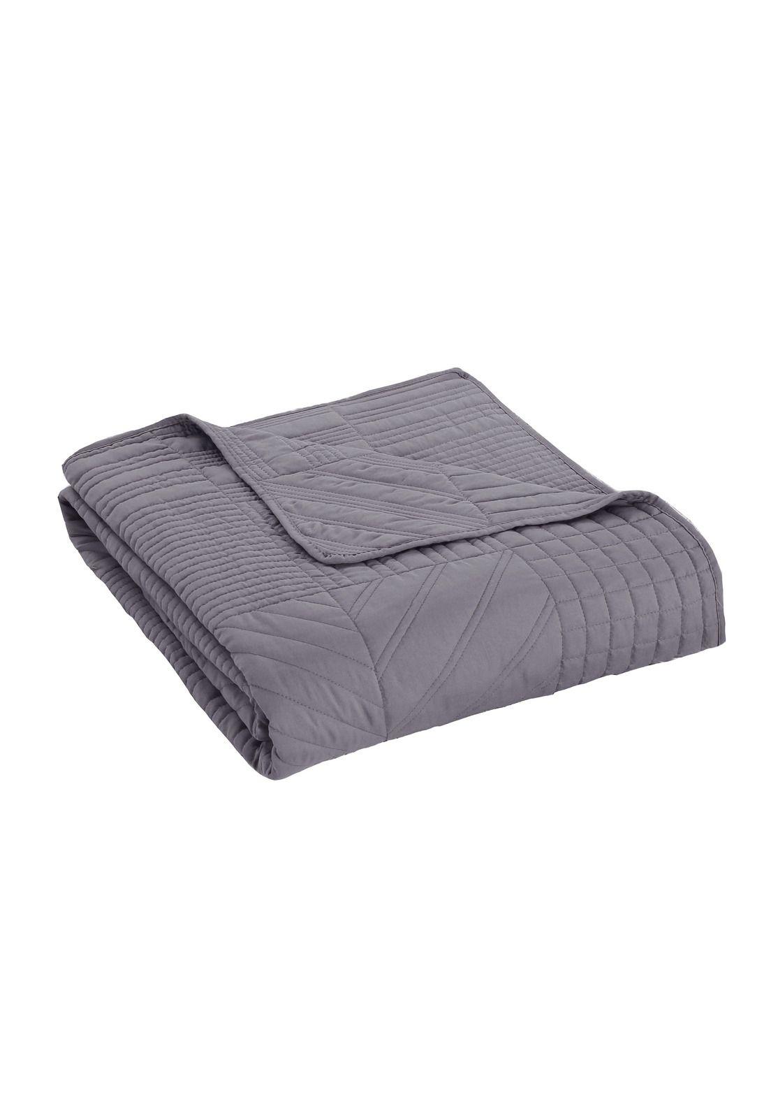 Cubrecama Prewash Cuadros Bordado King Gris Acero-2