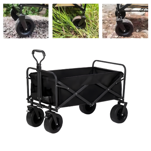 Carrito Negro Plegable con Mango Ajustable y Bolsa de Gran Capacidad-2