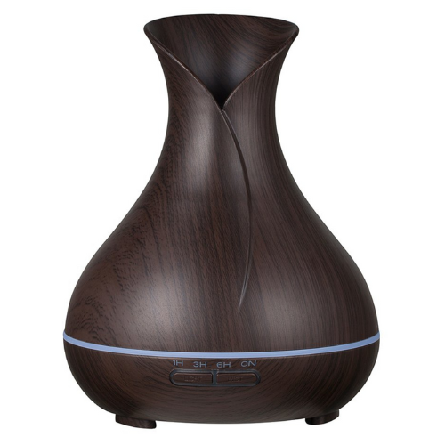 Humidificador de Madera Estilo Oscuro con Aromaterapia, Luz LED y Carga USB-0