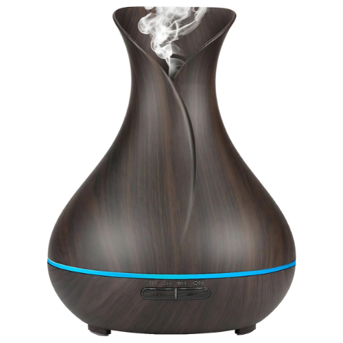 Humidificador de Madera Estilo Oscuro con Aromaterapia, Luz LED y Carga USB-1