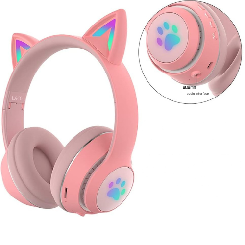 Auriculares Inalámbricos Bluetooth con Orejas de Gatito y Luces LED Decorativas-2