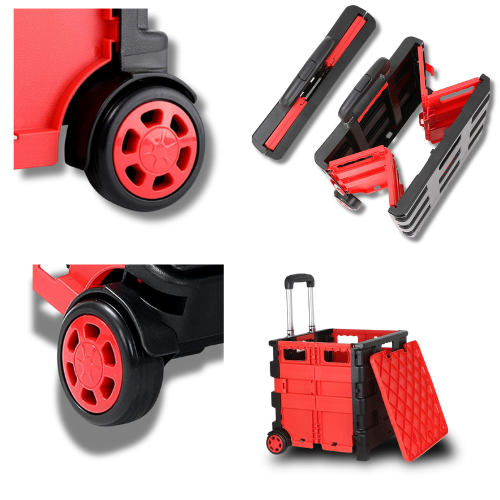 Carrito de Compras Plegable Rojo con Bolsa de Tela Impermeable y Mango Ergonómico-2