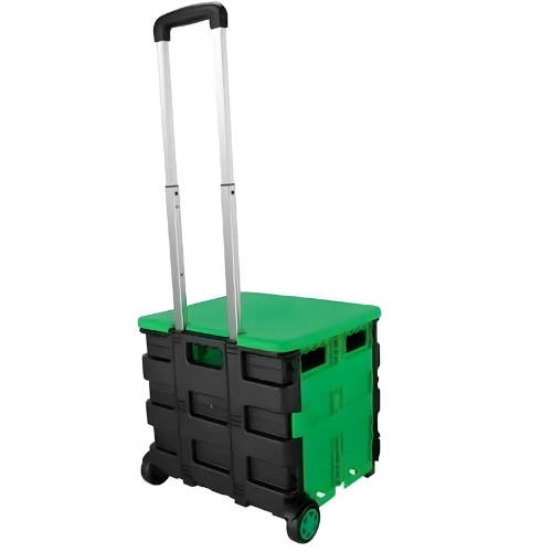 Carrito de Compras Plegable Verde con Ruedas, Mango Ajustable y Bolsa Reforzada-2