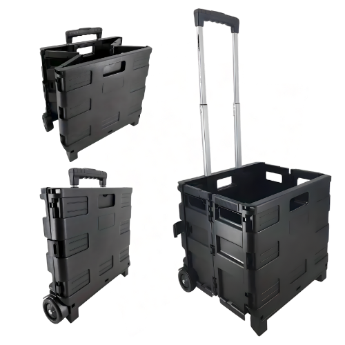 Carrito Plegable de Compras Negro con Ruedas Giratorias y Bolsa Reforzada-4