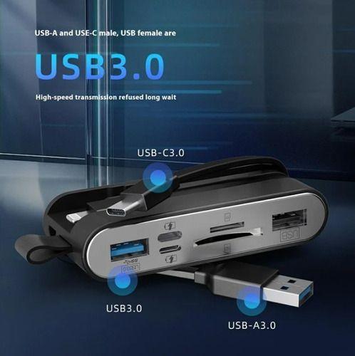 Hub 6 En 1 Entrada Usb 3.0 Usb C Ligthning Pc Smartphone Negro-2