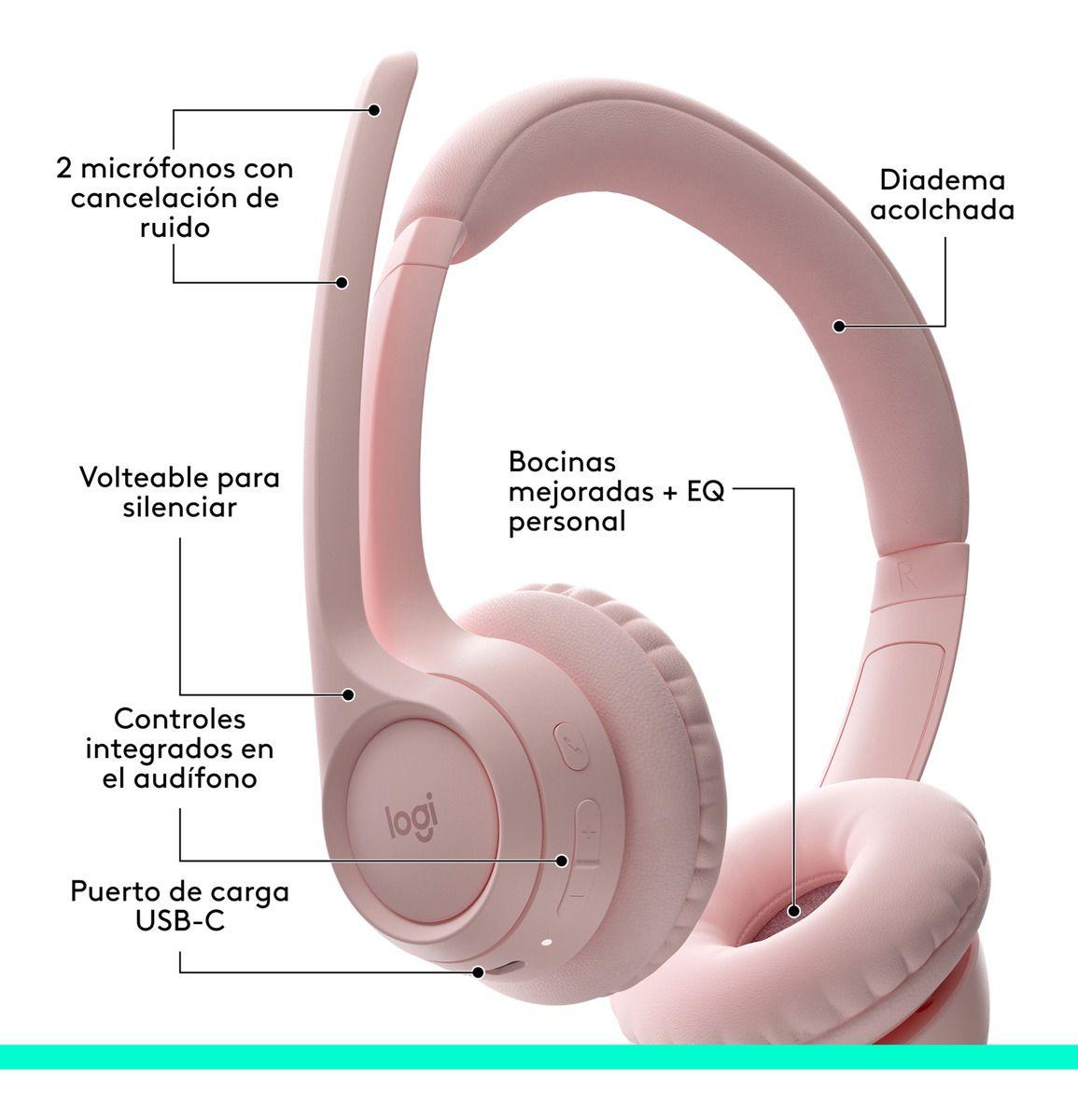 Audífonos Inalámbrico Con Micrófono Zone 300 Logitech Rosado-6