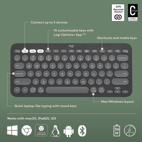 Teclado Bluetooth Compacto Pebble Keys 2 K380s Grafito-6
