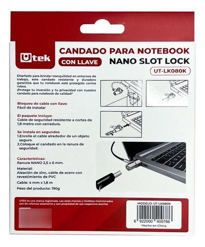 Candado Notebook Slot Nano Con Llave 1,8m Ut-lk080k Utek-5