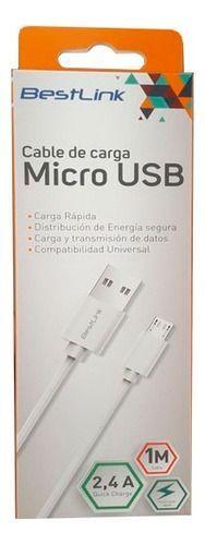 Cable Datos Carga Rápida Usb A Micro Usb 1 Metro Blanco-1