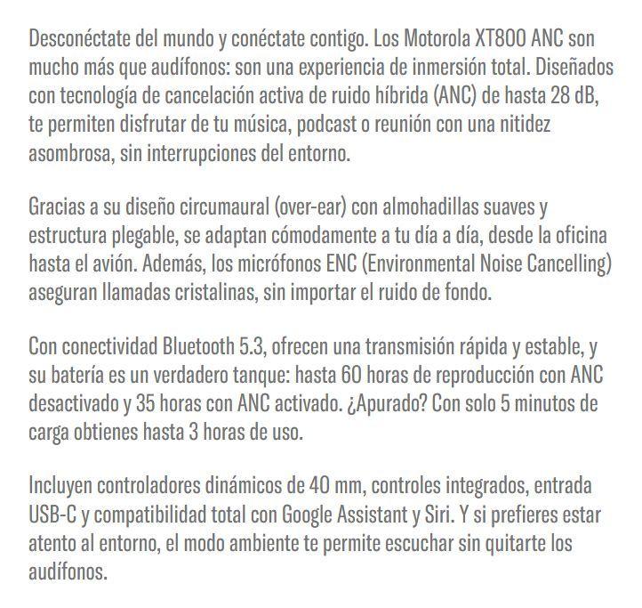 Auriculares Inalámbricos Motorola Xt800 Anc Negro-2