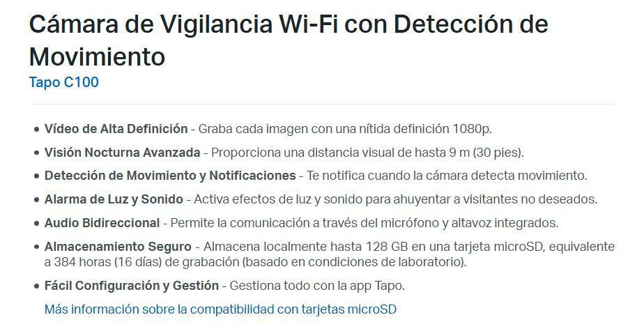 Cámara Seguridad Wifi Tp-link C100 Tapo Detección Movimiento-5
