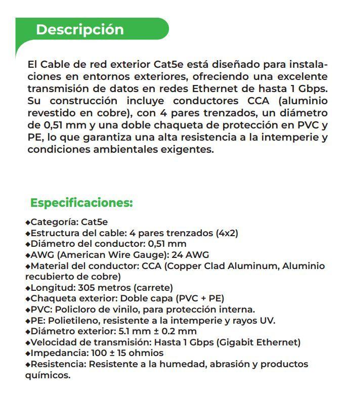 Cable Red Exterior Cat5e Doble Chaqueta Pvc 305 Metros Ulink-2