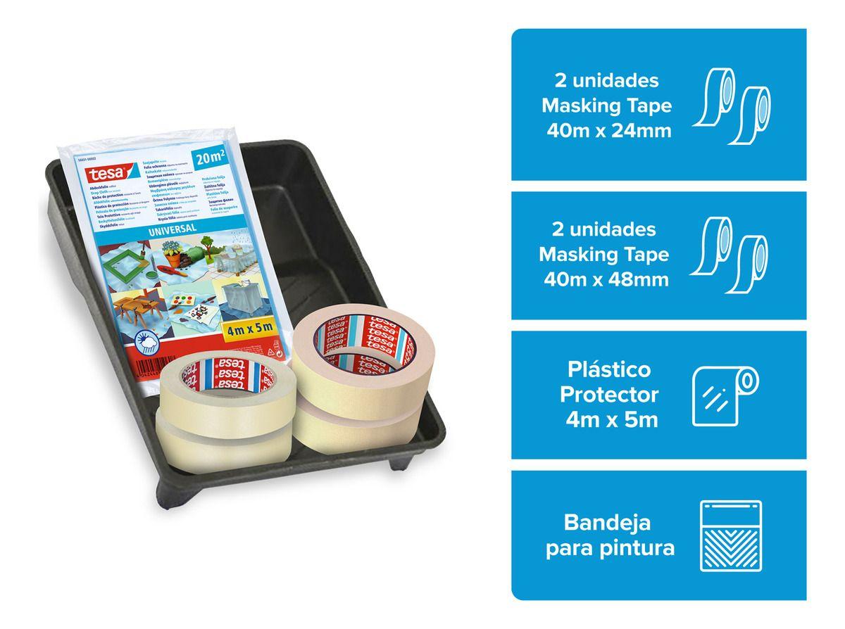 Kit Pintor 4 Cintas De Enmascarar Plástico Protector Bandeja-2