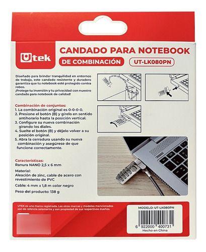 Candado Notebook Slot Nano Con Clave 1.8mt Cable 4mm Fuerte-4