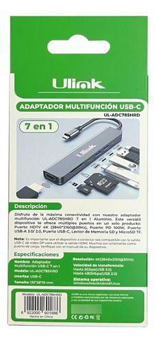 Adaptador Hub Tipo C Multipuerto 7 En 1 Hdtv Sd Tipo C Usb-3