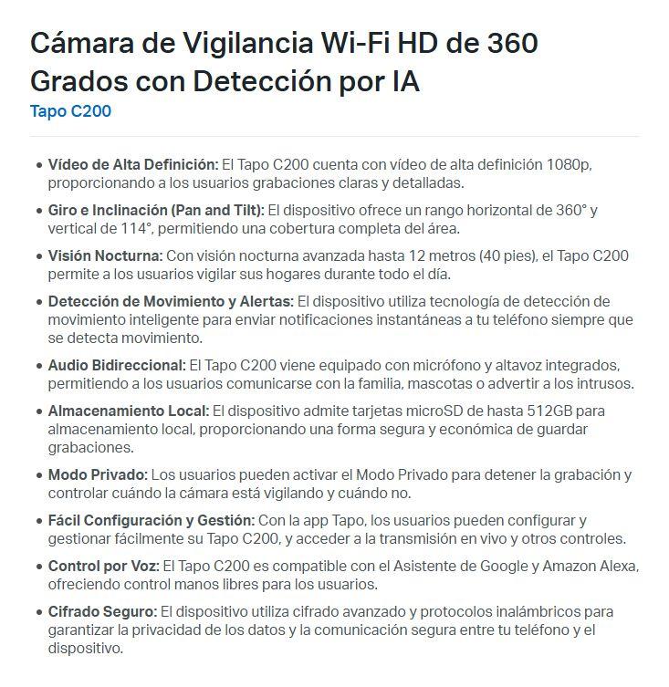 Cámara Vigilancia Ia Visión Nocturna Wi-fi 360° Tapo C200-5